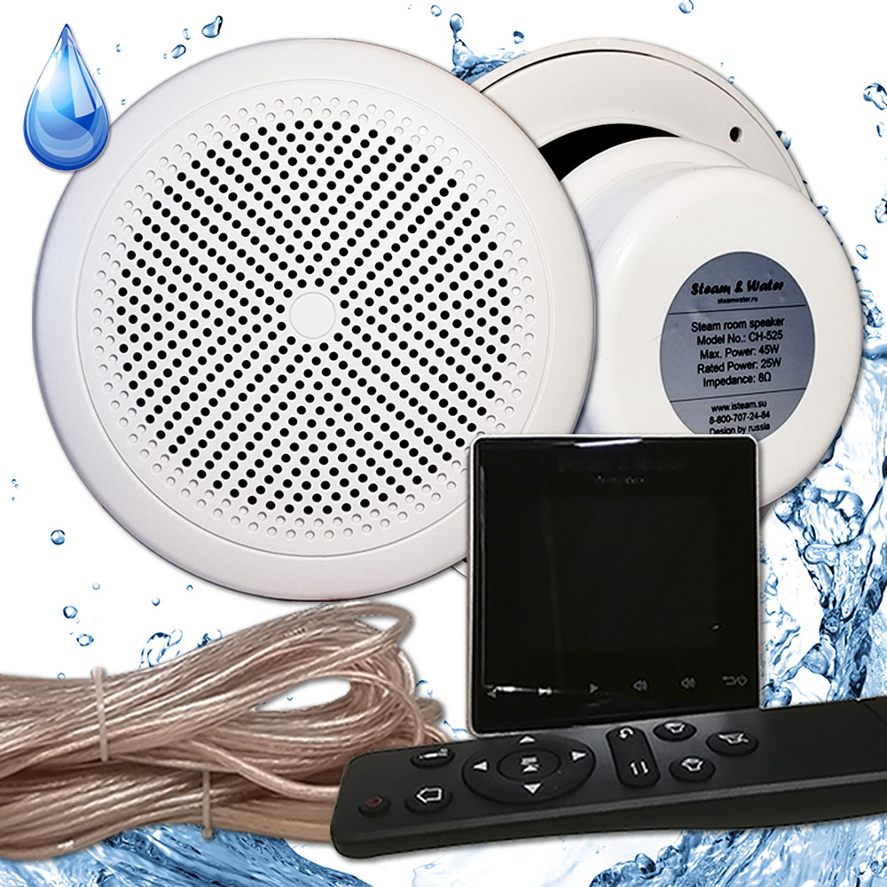 Влагостойкая акустическая система Steam & Water SW 2 Black STANDARTk - музыка для бани, сауны, хамама, катера, яхты, влажных помещений